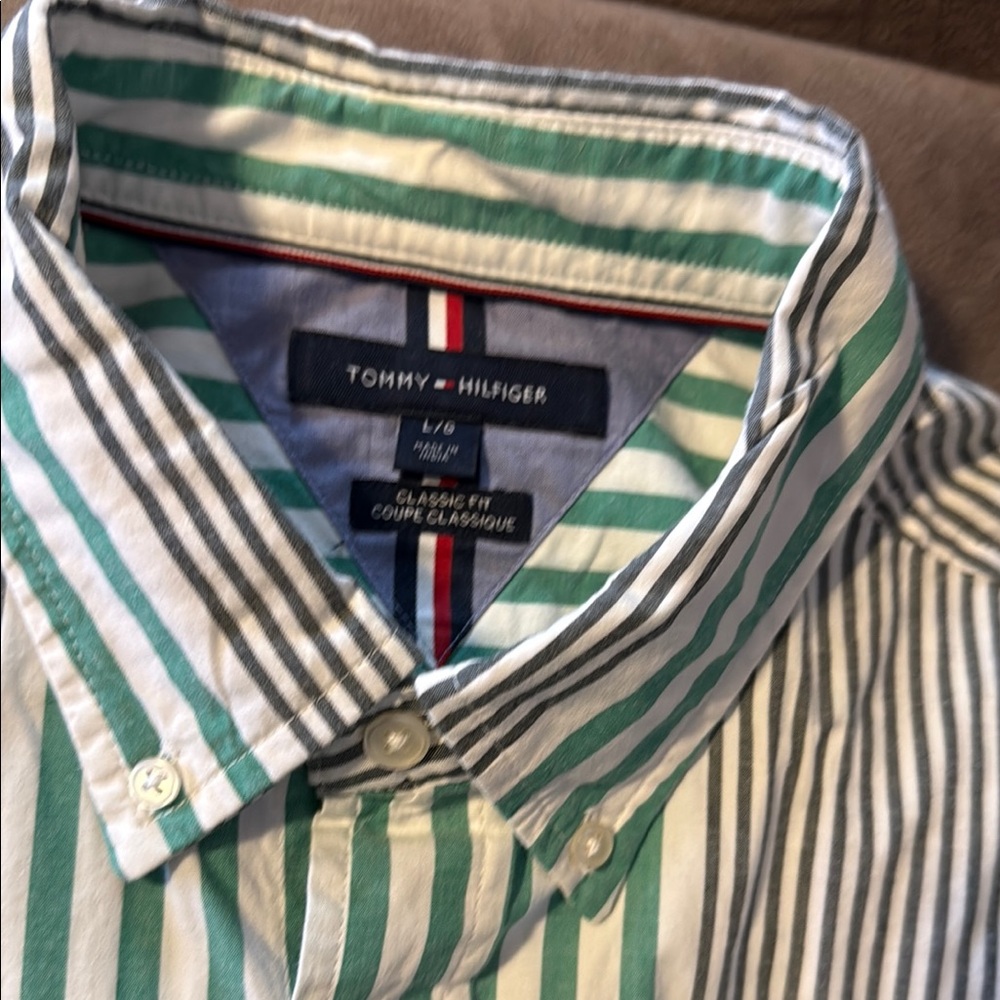 Tommy Hilfiger Green and White Striped Casual Shirt - Picture 2 of 10